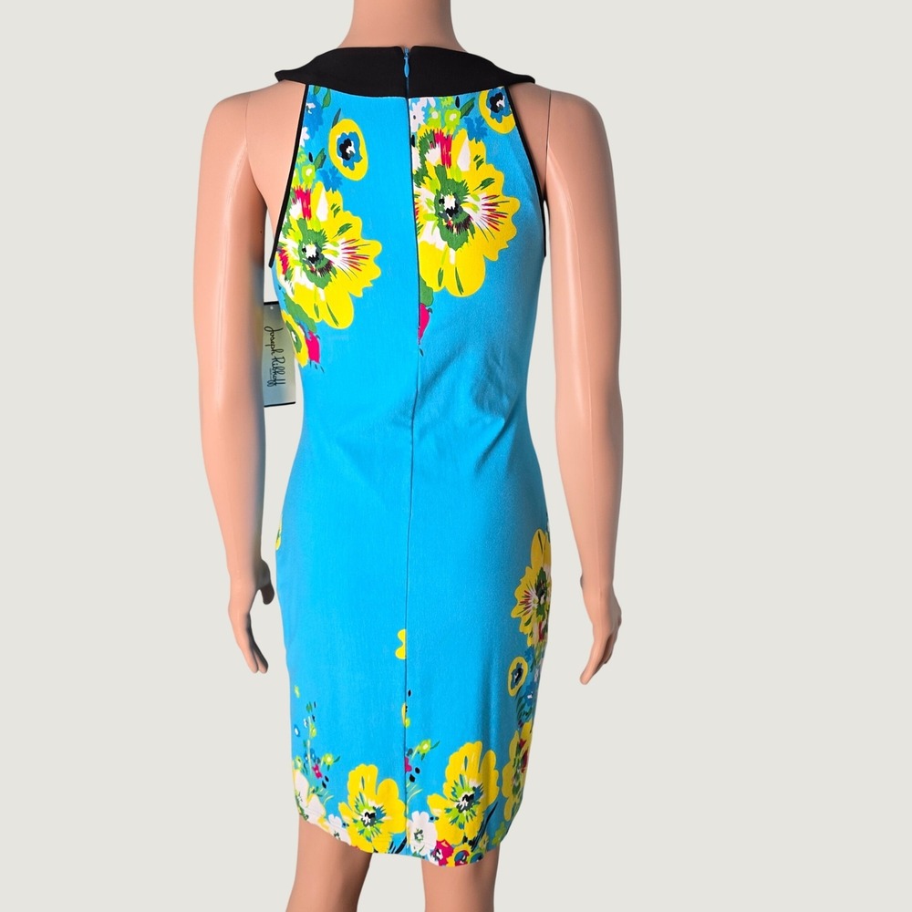 Joseph Ribkoff Floral Halter Sheath Dress 20614 Aqua Blue Size 6 NWT NEW - Picture 3 of 9
